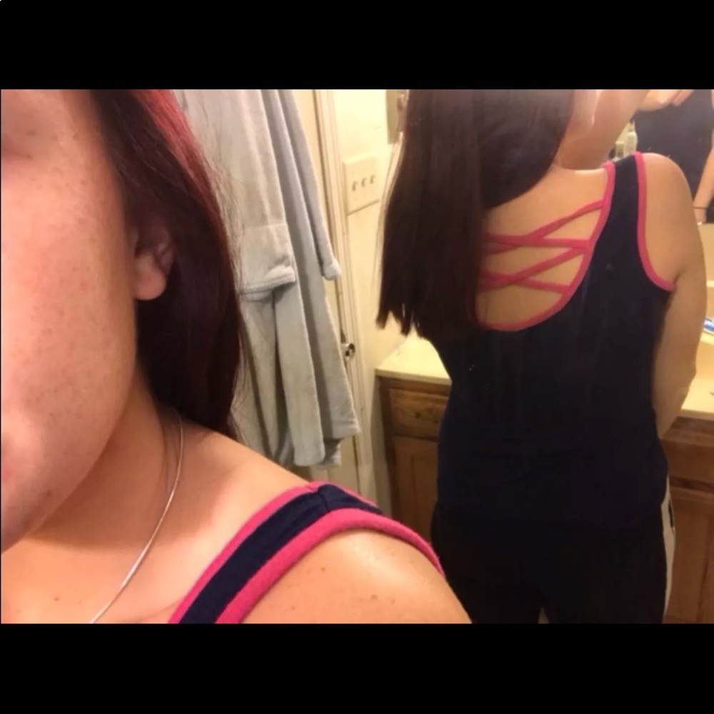 Blue and pink lace shirt